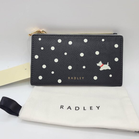 Radley London Leather Spotty Medium Ziptop Wallet Black White NEW! NWT! - Picture 2 of 7